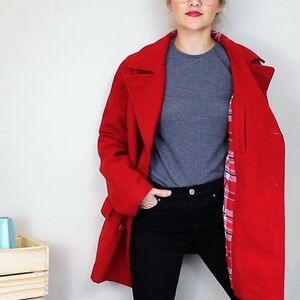 Abercrombie & Fitch Women's Red Wool Blend Double Breasted Pea Coat Size Small